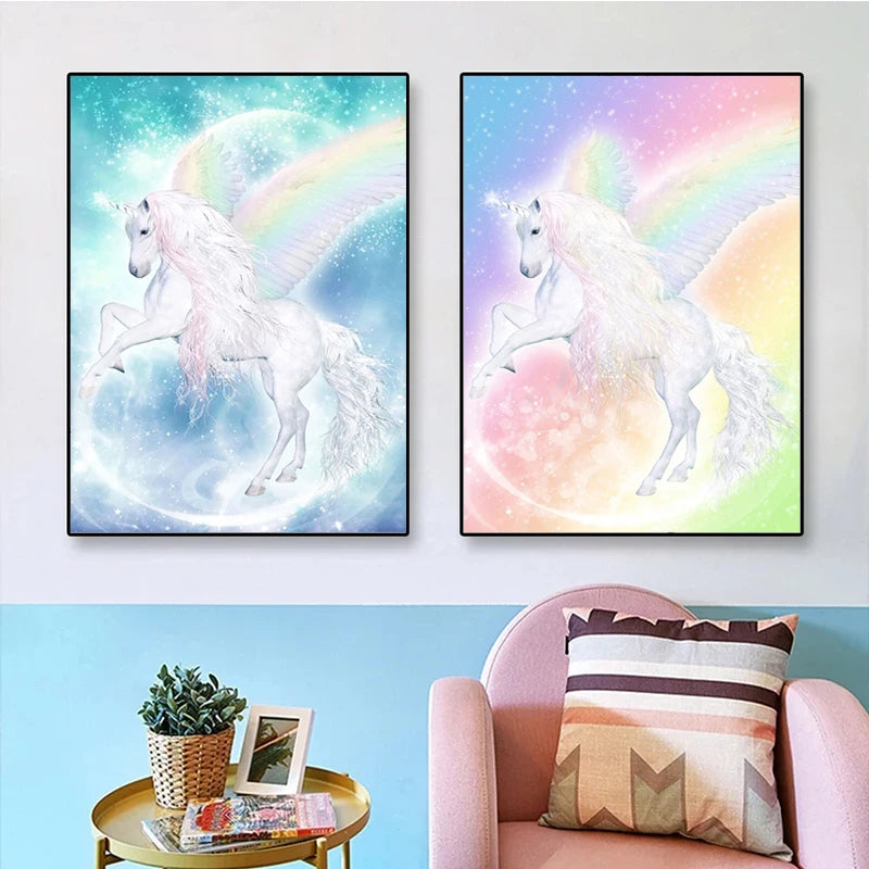 Winged Unicorn Rainbow Wall Art