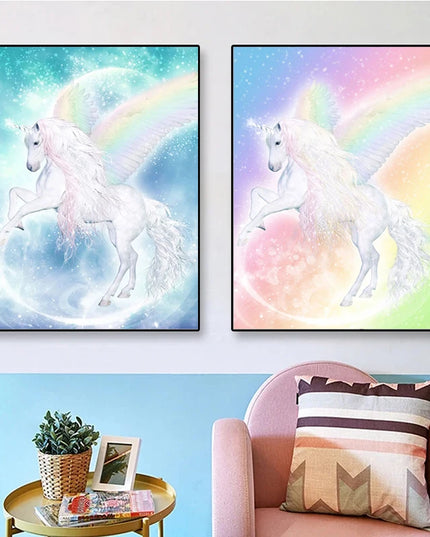 White Unicorn Spring Blossom Wall Art
