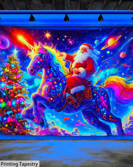 Unicorn Christmas Starry Sky Tapestry