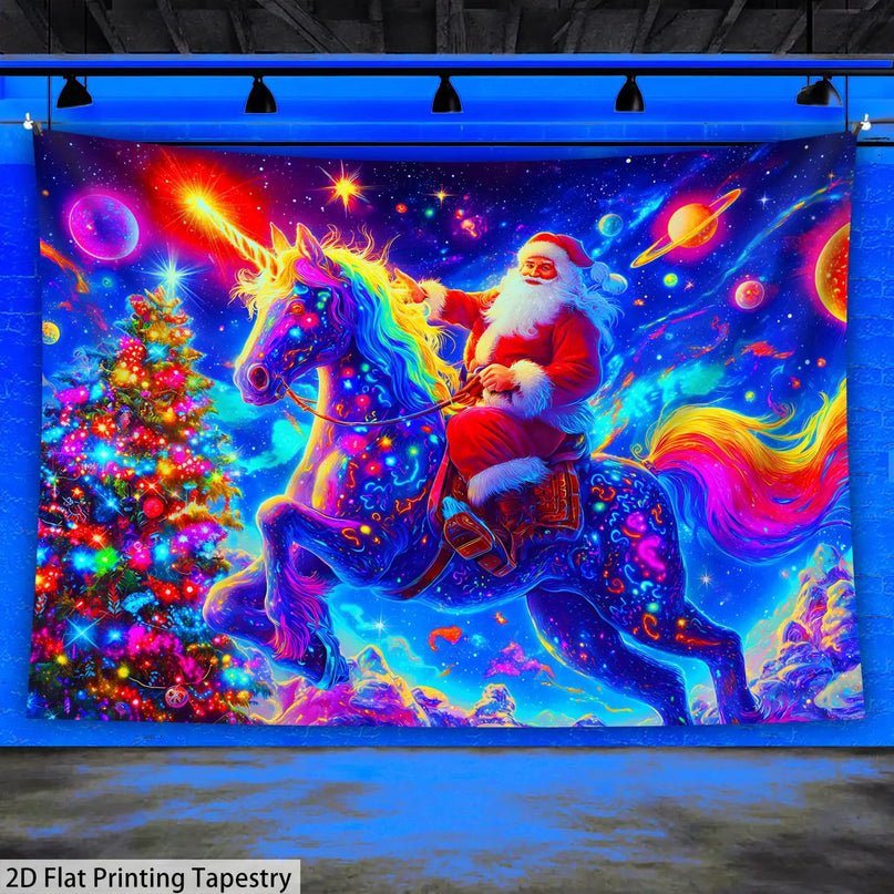 Unicorn Christmas Starry Sky Tapestry