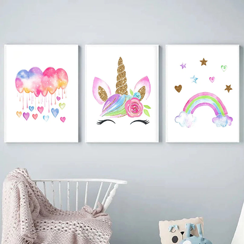 Pink Floral Unicorn Wall Art