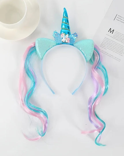 Blue Unicorn Headband With Hair
