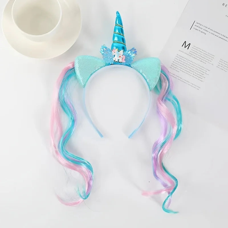 Blue Unicorn Headband With Hair