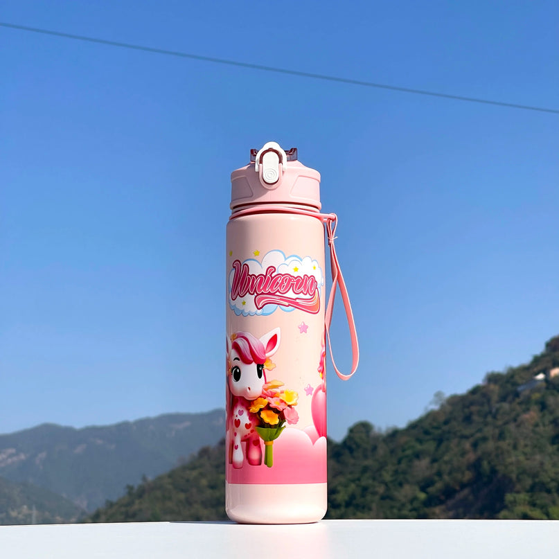 Kawaii Unicorn Water Bottle with Straw