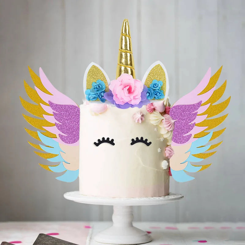 Gold Floral Unicorn Cake Topper