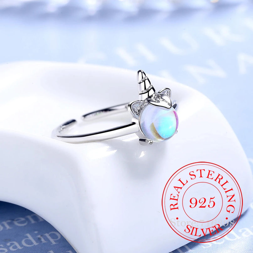 Moonstone Unicorn Ring 925 Silver
