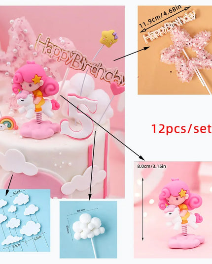 12-Piece Unicorn Cake Topper Set