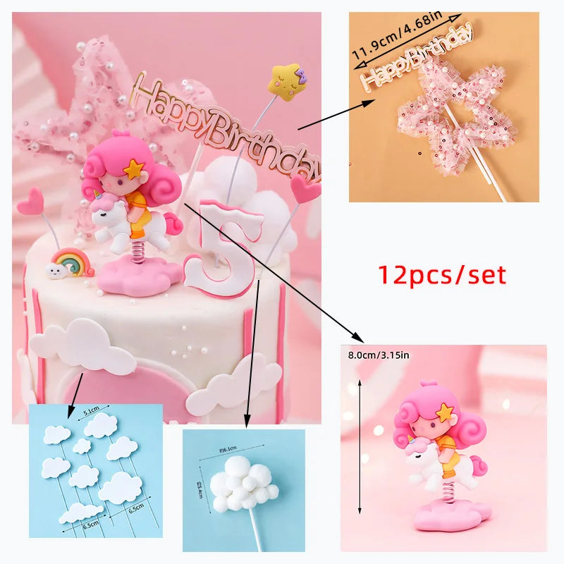 12-Piece Unicorn Cake Topper Set