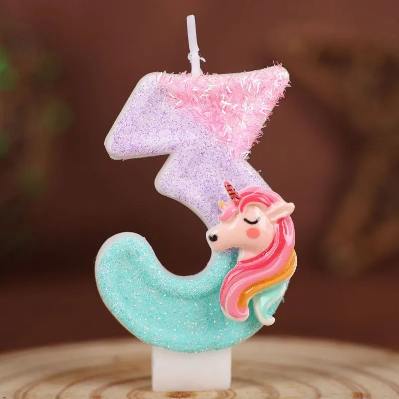 Magical Unicorn Number 3 Candle