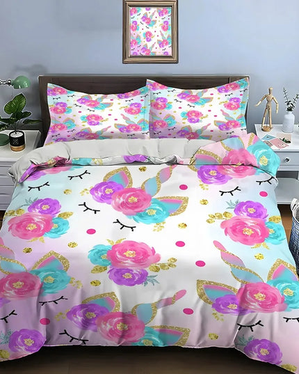 Bold Floral Unicorn Face Bedding