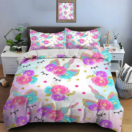 Bold Floral Unicorn Face Bedding