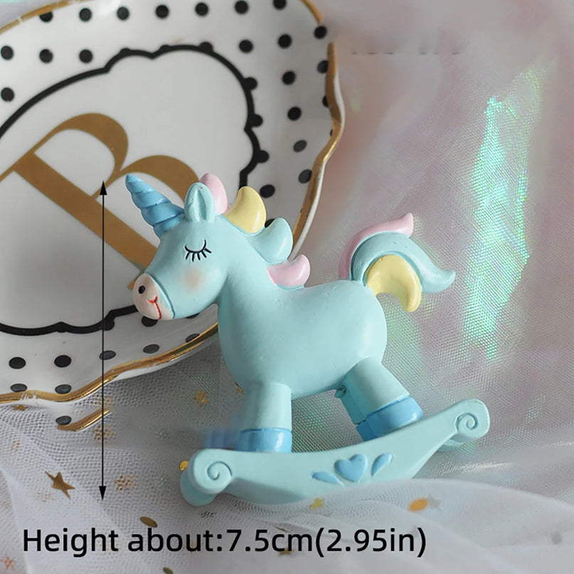 Blue Rocking Unicorn Cake Topper