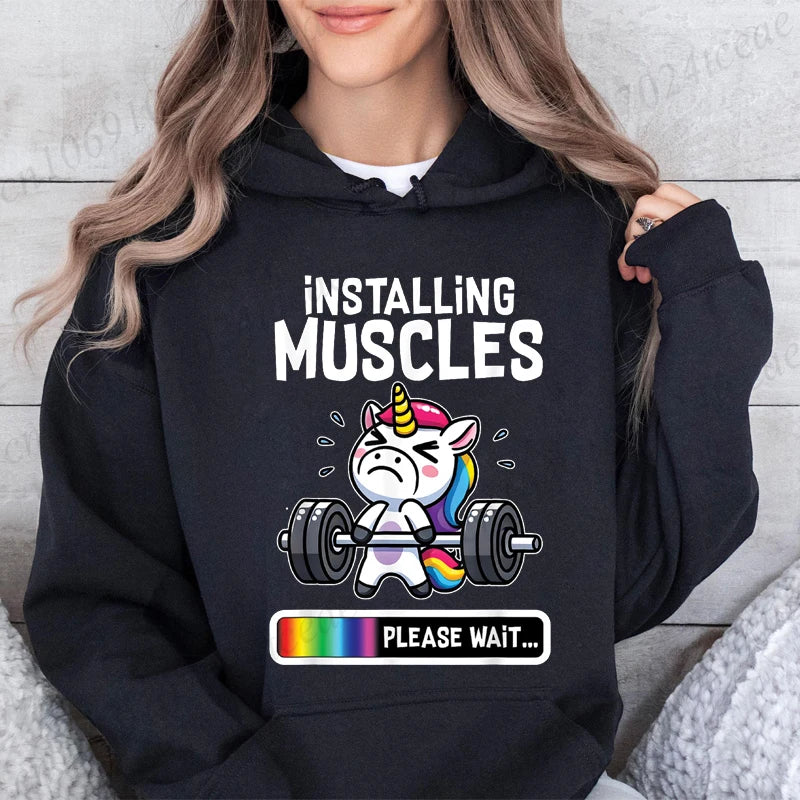White Adult Unicorn Gym Hoodie