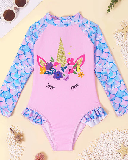 Floral Crown Long Sleeve Swimsuit