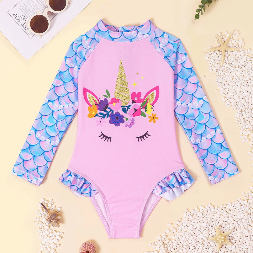 Floral Crown Long Sleeve Swimsuit