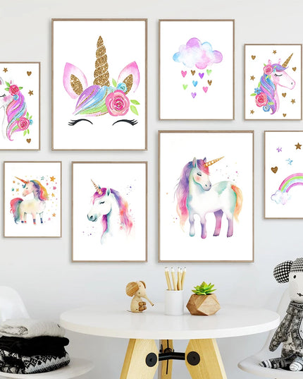 Pink Floral Unicorn Wall Art