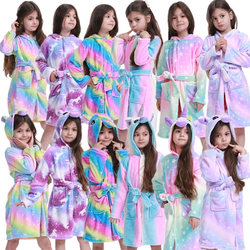 Vivid Rainbow Coral Fleece Robe