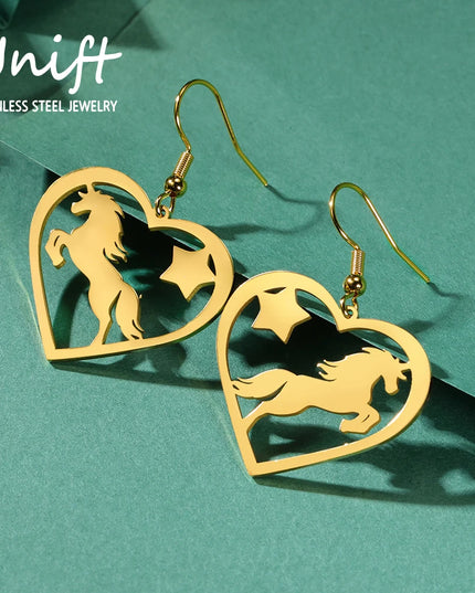 Silver Heart Unicorn Earrings
