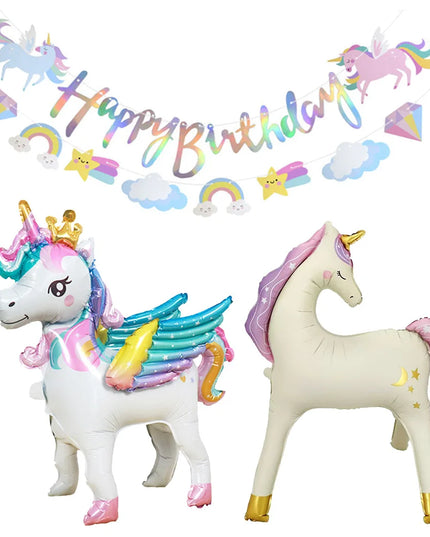 Close-up of the unicorn print on the white foil party plates