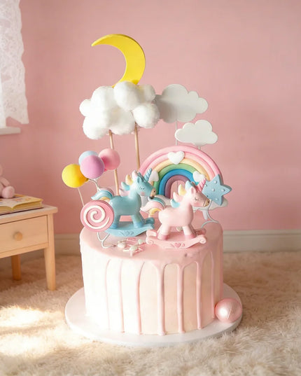 Pink Unicorn Cake Topper Set