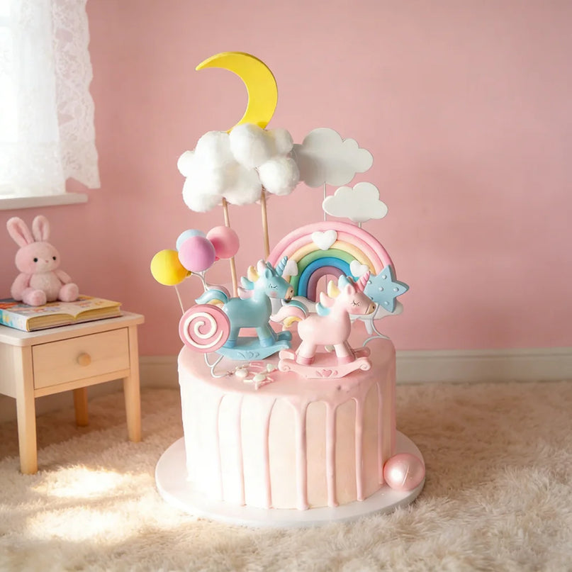 Blue Rocking Unicorn Cake Topper