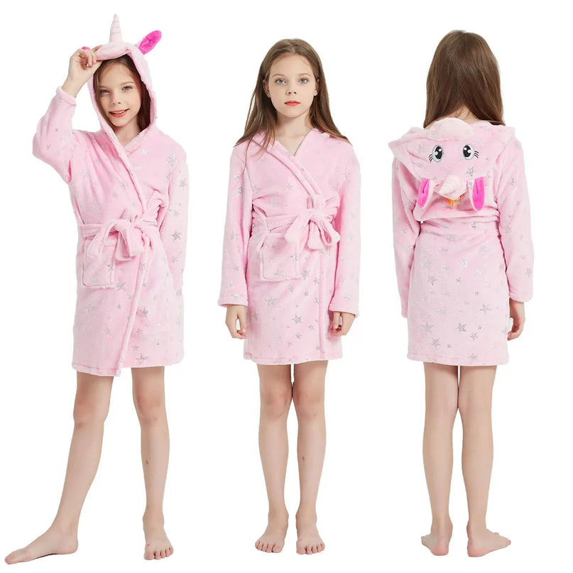 Pink Star Girls Unicorn Fleece Robe