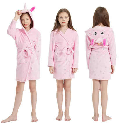 Pink Star Girls Unicorn Fleece Robe