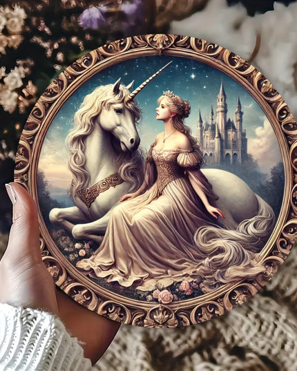 Vintage Princess Unicorn Metal Wall Art
