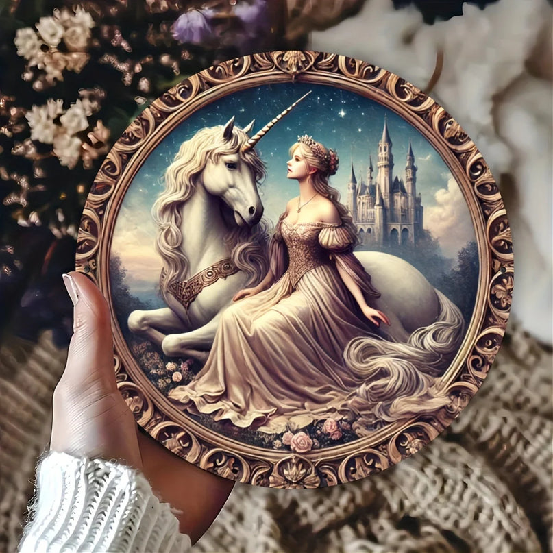 Vintage Princess Unicorn Metal Wall Art