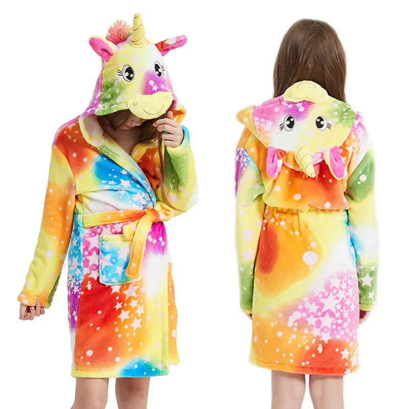Vivid Rainbow Coral Fleece Robe
