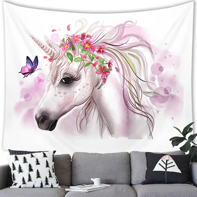 Floral Unicorn Tapestry