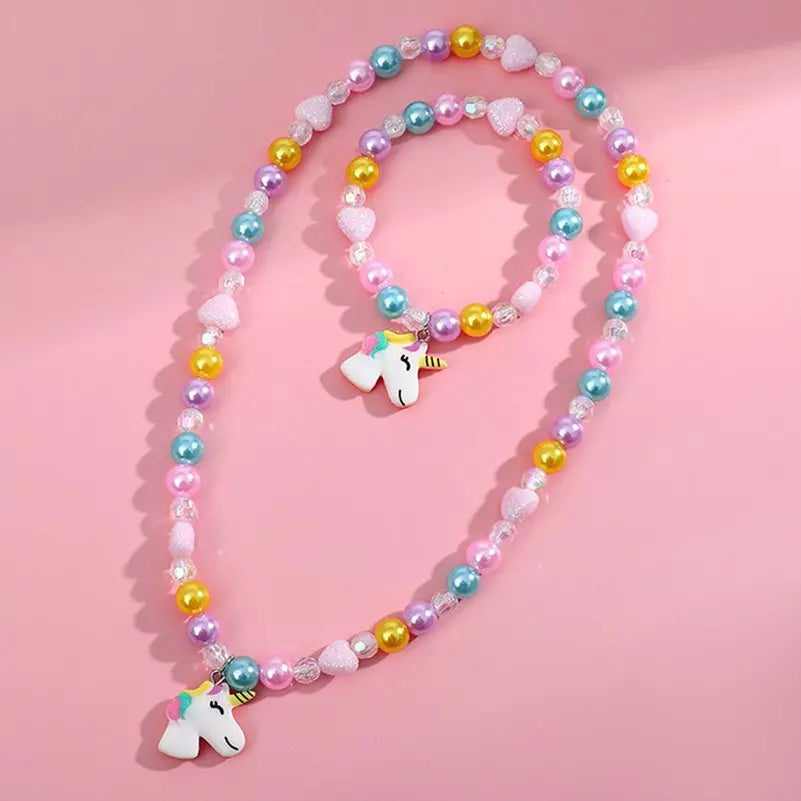 Pearl Bead Unicorn Necklace for Kids