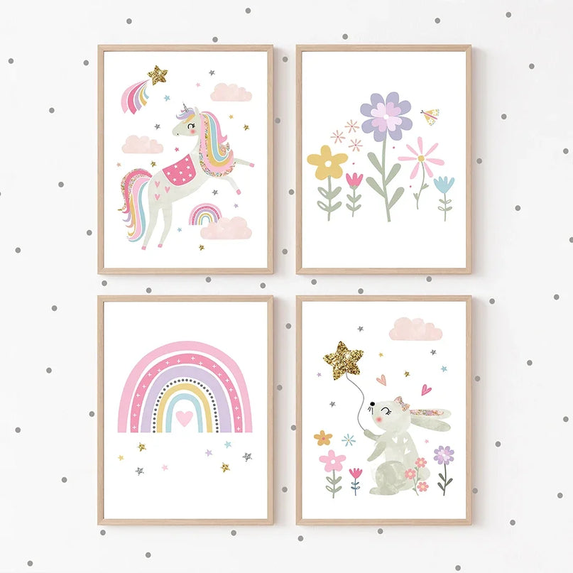 Pink Unicorn Nursery Wall Art