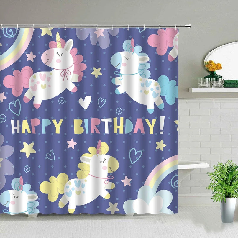 Festive Unicorn Birthday Shower Curtain