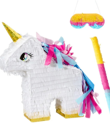 Unicorn pinata hanging ready for a birthday party