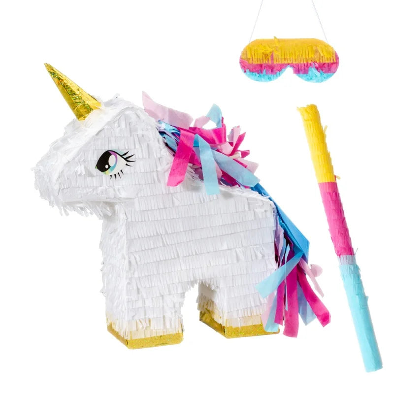 Unicorn pinata hanging ready for a birthday party