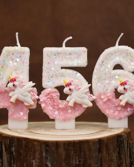Pink Glitter Unicorn 9 Birthday Candle