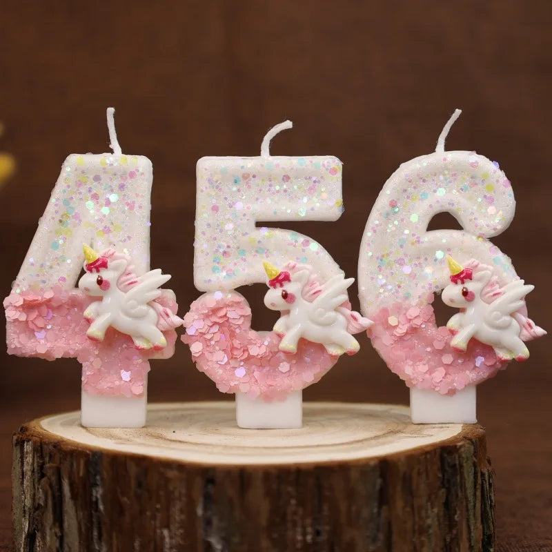 Pink Unicorn Glitter 4 Birthday Candle