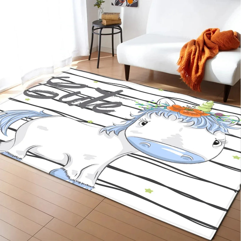 Cute Flower Crown Unicorn Rug