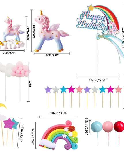 Pastel Unicorn Cake Topper Set 17pcs