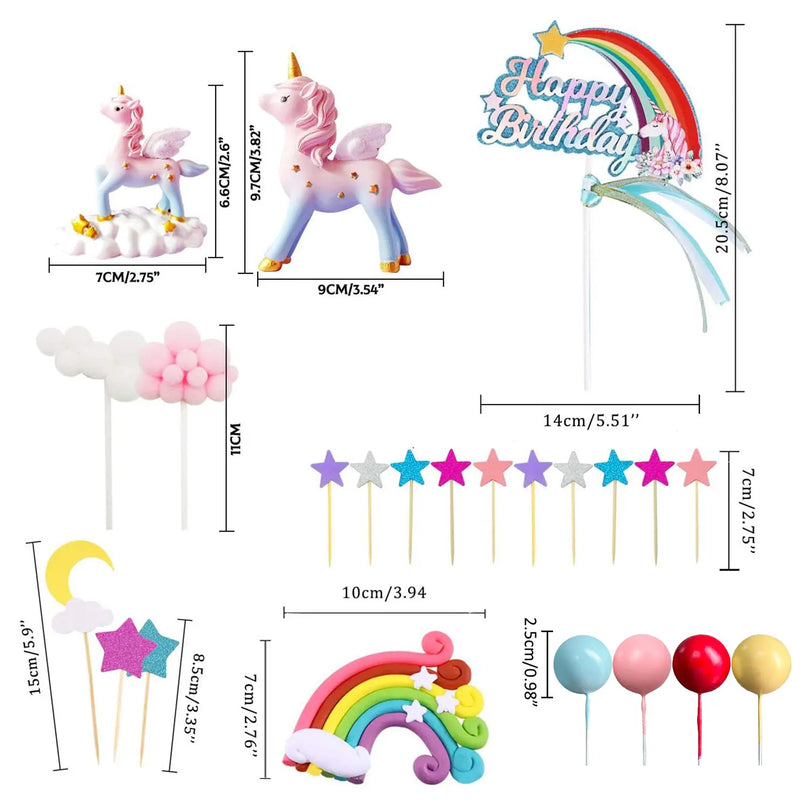 Pastel Unicorn Cake Topper Set 17pcs
