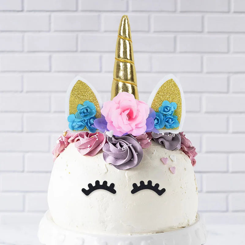 Gold Floral Unicorn Cake Topper