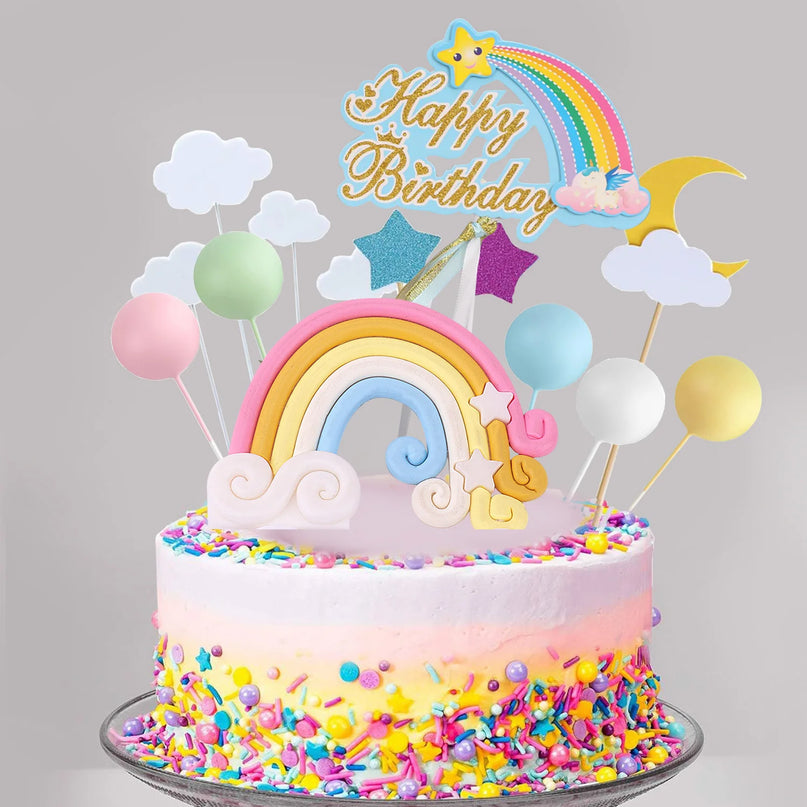 Rainbow Unicorn Birthday Cake Topper Set