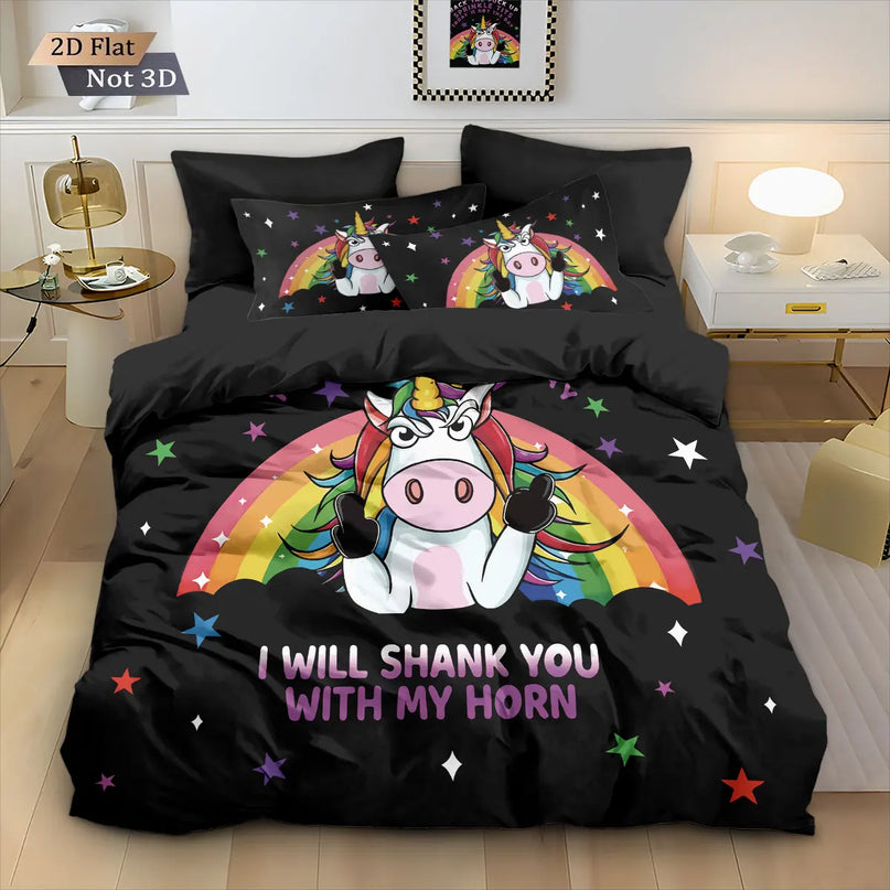 Funny Black Unicorn Bedding
