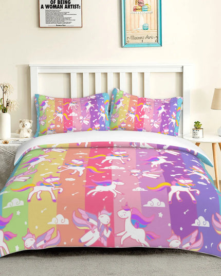 Colorful Stripe Unicorn Bedding