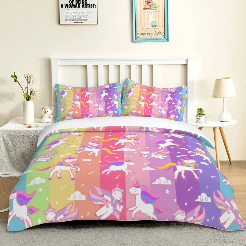 Colorful Stripe Unicorn Bedding
