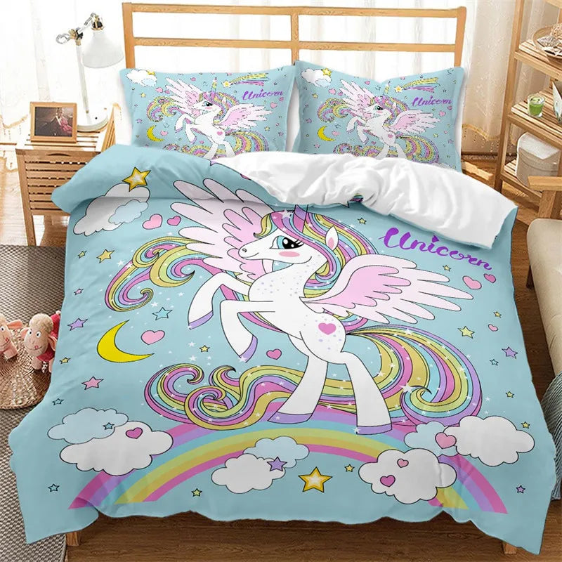 Cartoon Winged Unicorn Bedding