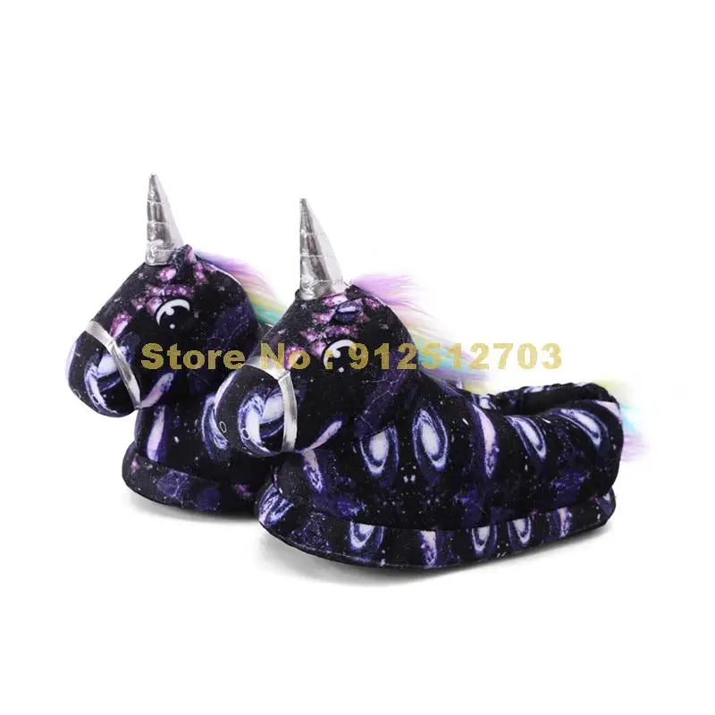 Black Galaxy Unicorn Slippers