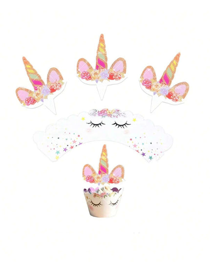 Floral Unicorn Cupcake Toppers Set 24pcs
