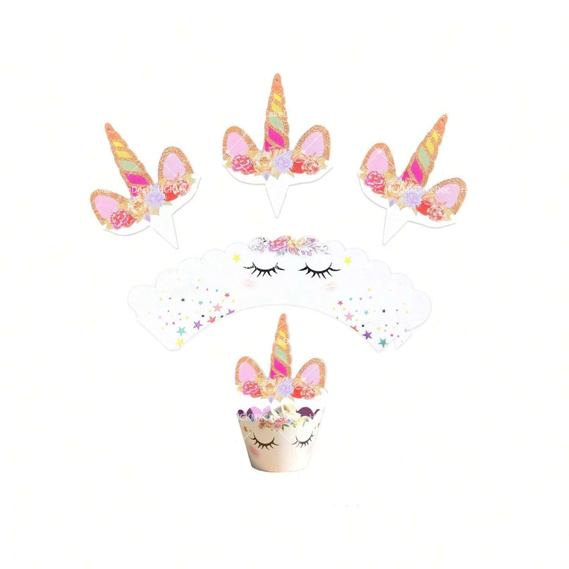 Floral Unicorn Cupcake Toppers Set 24pcs